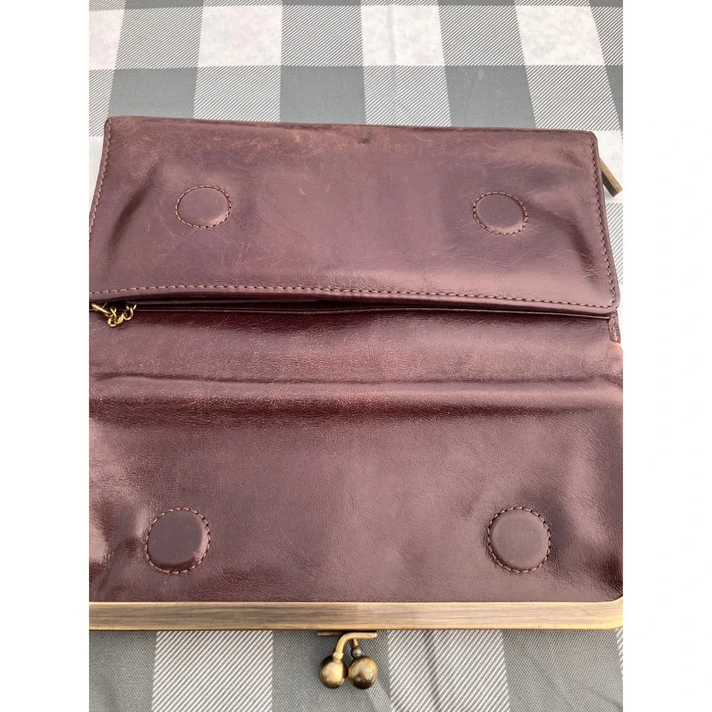 Hobo Lauren Clutch Wallet Womens Brown Leather Double Frame Kiss Lock Mirror